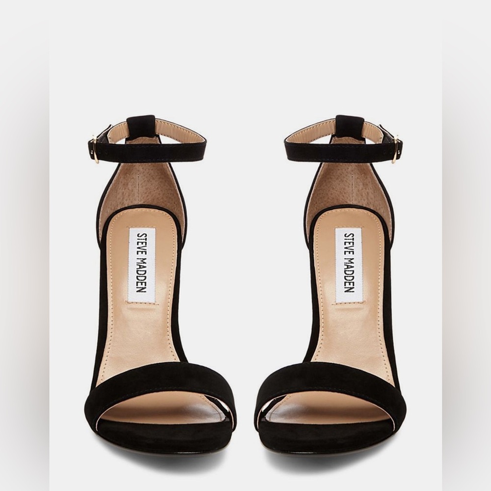 Steve Madden Carrson Black Suede Ankle Strap Sandal Heels